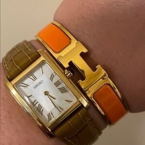 Hermes Gold and Orange Enamel Clic H Bracelet PM